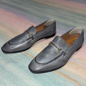 Miz Mooz Silver Loafers with Gold Buckle